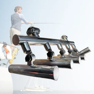 5 Porta Canne |Console Pesca Barca T Top Lanciarazzi Acciaio Inox USA - Foto 1 di 17