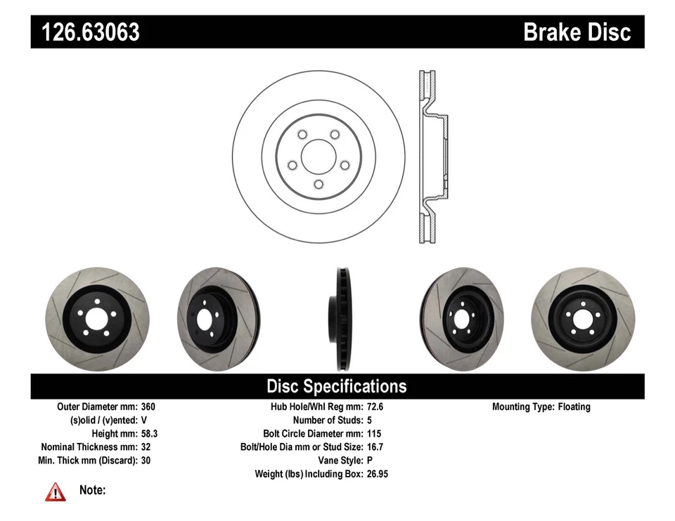 Rotor de freno de disco StopTech para Chrysler, Dodge - SRT8 centrado delantero - 126.63063 Foto 1 de 4