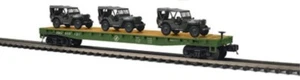 20-95672 O Scale MTH Premier U.S. Army Flat Car w/(3) Willys Vehicles - Picture 1 of 1