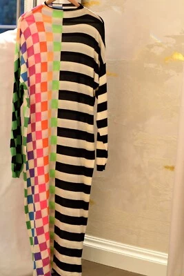 CHRISTOPHER JOHN ROGERS Lana Tejido Maxi Suéter Vestido Arco Iris Cuadros XS Foto 1 de 4