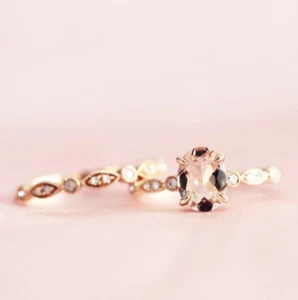 Conjunto de anillo de boda de diamantes de chocolate creado en laboratorio de 2,5 quilates enchapado en oro de 14 quilates - Imagen 1 de 5