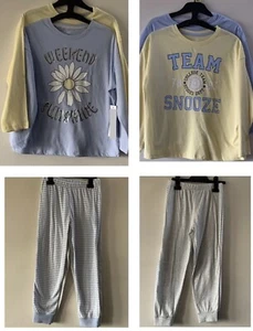 Girls Pyjamas 2 Sets 1 Blue 1 Yellow Age 11-12 Years 4 Piece Pyjama Set - Picture 1 of 7