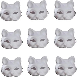 Cat Masks Fox Masks Therian Masks, 9 Peice White Paper Masks Blank Face Masks - Picture 1 of 7