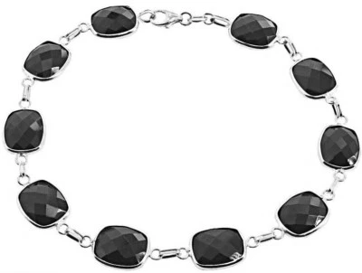 Brazalete de piedras preciosas de oro blanco de 14K con ónix negro 7,25 pulgadas Foto 1 de 2