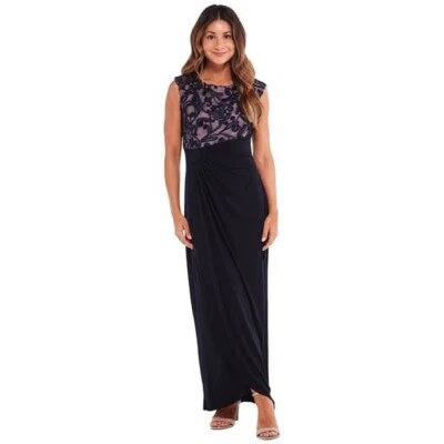 Maxi Vestido Largo Corpiño Encaje Negro Talla 24W 3X Boda Noche Talla Grande Foto 1 de 4