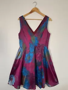 Monsoon Silk Summer Wedding Occasion Dress Purple & Blue Floral Size 14 - Picture 1 of 6