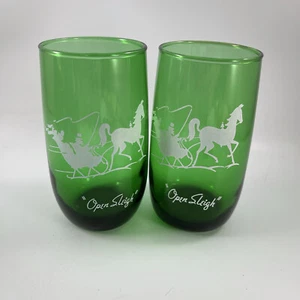 Pair of Anchor Hocking Forest Green Open Sleigh Drinking Glasses Tumblers Glass - Picture 1 of 6