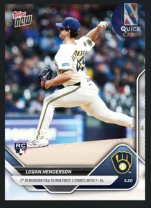 Logan Henderson - 2025 MLB Topps NOW® - Tarjeta 199 Milwaukee Brewers RC *EN MANO* - Imagen 1 de 2