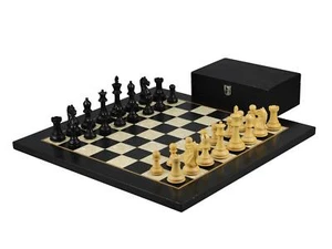 Ebony Chess Set 20'' Helena Board Weighted Ebonised Fierce Knight Staunton Piece - Picture 1 of 11