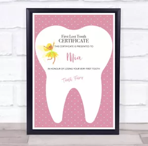 Hada de los dientes rosa primer diente perdido certificado personalizado impresión de premio - Imagen 1 de 1