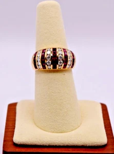 Diamond & Ruby Pave Ring, 18K Gold / Yellow, Ladies Size 7, Dome / Cocktail Ring - Picture 1 of 9