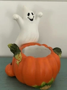 Partylite Keramik Halloween T Licht Kerzenhalter Geist mit Kürbis süß! - Bild 1 von 2