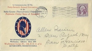 22 Feb 1933 Cubierta, Cumpleaños de Washington, Orden Patriótica Hijos de América - Imagen 1 de 2