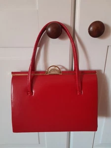 Vintage Red Handbag. Eros Tomato Red Leather Kelly Bag Gold Clasp 1960s - Picture 1 of 18