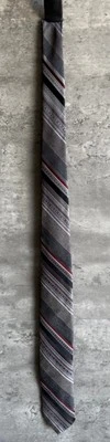 Vintage 1960s Dino Orsini Gray Black Red Striped Polyester Neck Tie Size XL - Image 1 of 3
