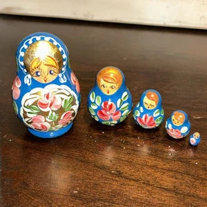 "Muñeca anidación hecha a mano matrioska rusa pequeña de colección de 3"" flores - 5 piezas" - Imagen 1 de 23