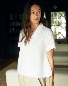 Camicia donna Quince 100% lino europeo con bottoni taglia M bianca boxy casual top - Foto 1 di 8