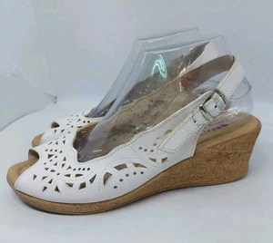 Spring Step Sandals Orella Womens Sz 40 US 9 White Leather Peep Toe Wedge - Picture 1 of 16