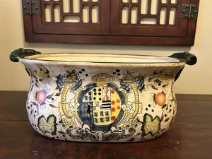 16.5" Italian Majolica Foot Bath Planter Jardiniere~Hand Paint~Lion head handle - Picture 1 of 16