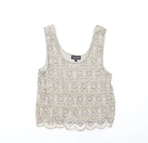 Topshop Women's Grey Floral Embroidered Tank Top 10 - Picture 1 of 12