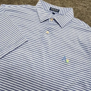 Peter Millar Mens Crown Crafted Striped Blue Performance Golf Polo Shirt Medium - Picture 1 of 9