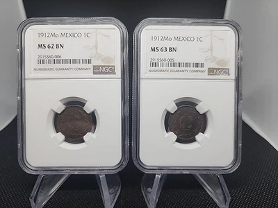 1912 MEXICO 1 CENTAVO NGC MS 62 and MS63 BN SCARCE MINT STATE COIN - Image 1 of 4