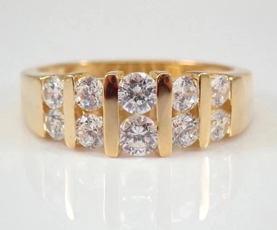 2 克拉圆形实验室钻石半永恒结婚戒指 14K 镀黄金 — 第 1/4 张图片