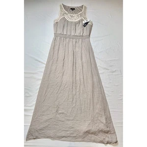 AGB Women's XL Beige Crochet Maxi Dress Sleeveless Summer Pullover boho NWT - Picture 1 of 11