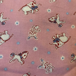 30's Reprint Pink Elephants Ponies Rabbits W Blue Bow ties Pattern 42 By 100” - Picture 1 of 4