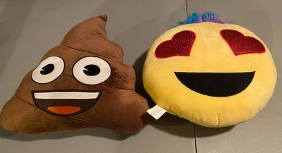 Lot of 2 Emoji Sequin Heart Eyes & Poop 11” Pillows Plush - Image 1 of 4