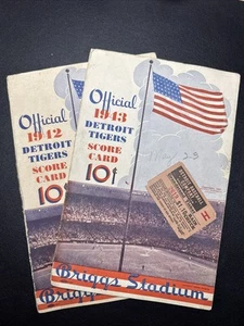 1942 & 1943 Official Detroit Tigers Score Cards & Ticket Stub - Briggs *READ* - Picture 1 of 24