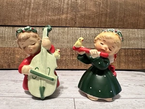 Vintage Lefton Christmas Angel Band Suona Flauto Violoncello con Uccellino 1259N LEGGI - Foto 1 di 15