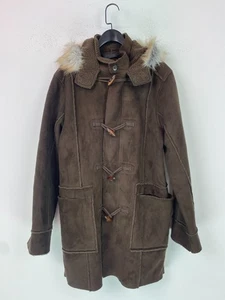 Full Circle Brown Faux Suede Duffle Coat Hooded Toggle Pockets M - Picture 1 of 15