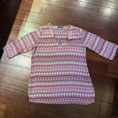 Apt 9 SWIM Cover Up XL Rosa Padrão Abstrato Transparente Manga 3/4 Costeira - Imagem 1 de 4