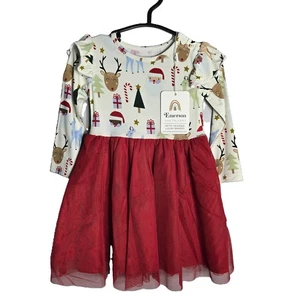 Emerson and Friends Bamboo Tulle Dress 3-6m NWT Christmas Long Sleeve Ruffle - Foto 1 di 4