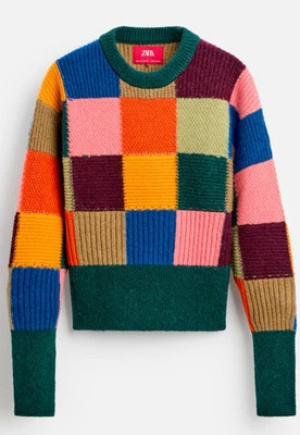 ZARA MAN COLOUR BLOCK SWEATER X HARRY LAMBERT GREEN SIZE LARGE. FREE SHIPPING. - Image 1 of 4