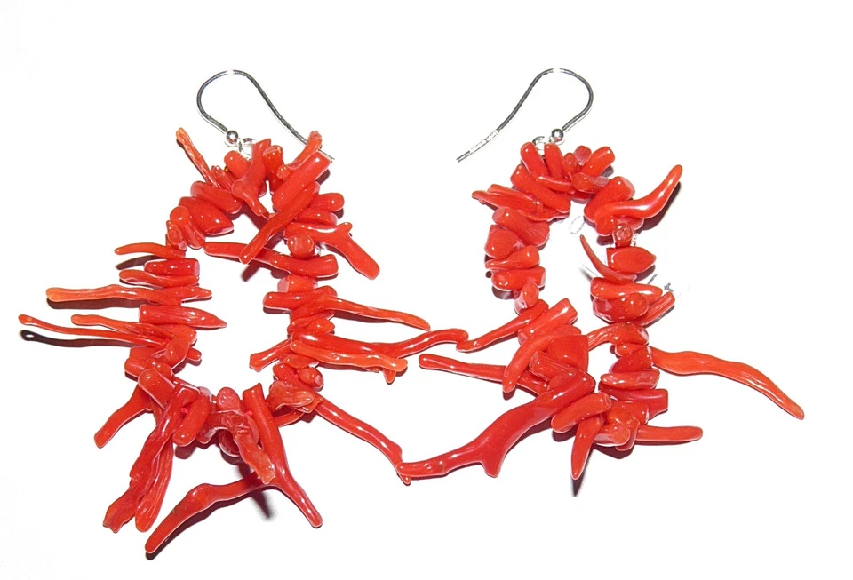 ORECCHINI RAMETTI CORALLO SARDO  IN ARGENTO 925% MONACHELLA - Immagine 1 di 1