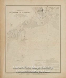 1848 seltene Karte von Black Rock & Bridgeport Häfen, Connecticut USCS (dickes Papier) - Bild 1 von 1