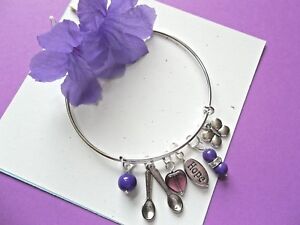 LUPUS/FIBROMYALGIA AWARENESS BANGLE  BRACELET W/SPOONS/BUTTERFLY/HOPE CHARMS