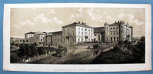 Wien Bahnhof 1860 Hauptgebäude des Wiener Bahnhofes 24x55 ORIGINAL Litho KAISER  - Picture 1 of 8