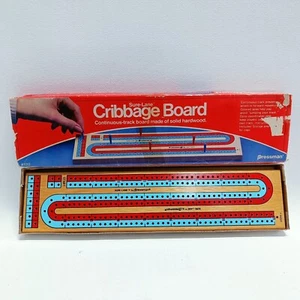 Vintage Pressman Sure-Lane Cribbage Board with Pegs - Solid Hardwood - Boxed - Picture 1 of 11