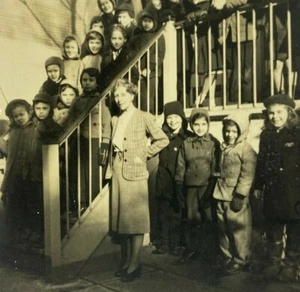Teacher School Students Stairs Vintage B&W Photograph Snapshot 5 x 7 - Picture 1 of 3