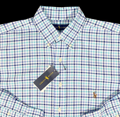 Men's RALPH LAUREN Blue White + Pinpoint Shirt 3XB (3X / 3XL BIG) NWT NEW Wow! - Image 1 of 4