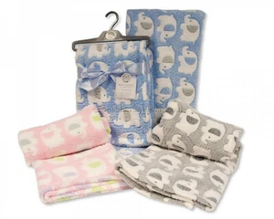 Baby Blanket Soft Fleece Elephant Pink Blue Grey Newborn Pram Cot Car Girl Boy - Picture 1 of 4