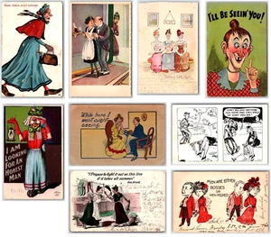 OLD MAID ~ Spinster ~ Ol Cat lady , Mother in Law ~ Antique Comic Humor (LOT 9) - Picture 1 of 19