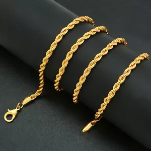 18k Gold F 50cm 20'' Necklace 3mm Solid Twist Wave Woven Rope Chain AUS MADE - Bild 1 von 7
