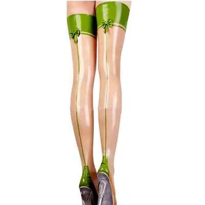 Transparent Long Latex Stockings Green Trims Thigh High Stockings - Picture 1 of 2