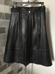 New Halogen(R) size 10 Genuine Leather Flared Skirt Color Black Front Snap India - Picture 1 of 12