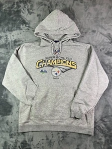 Reebok Steelers Hoodie M Super Bowl XLIII Champs Gray NFL Pullover Vintage - Picture 1 of 8