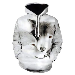 Ice Fire Wolf Graphic Sweater for Men - Trendy Streetwear with Long Sleeves and - Picture 1 of 108